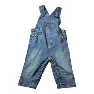 OshKosh Denim Overalls Kids 6-9M Genuine Kids Blue Lined Snap Inseam Bib Overall